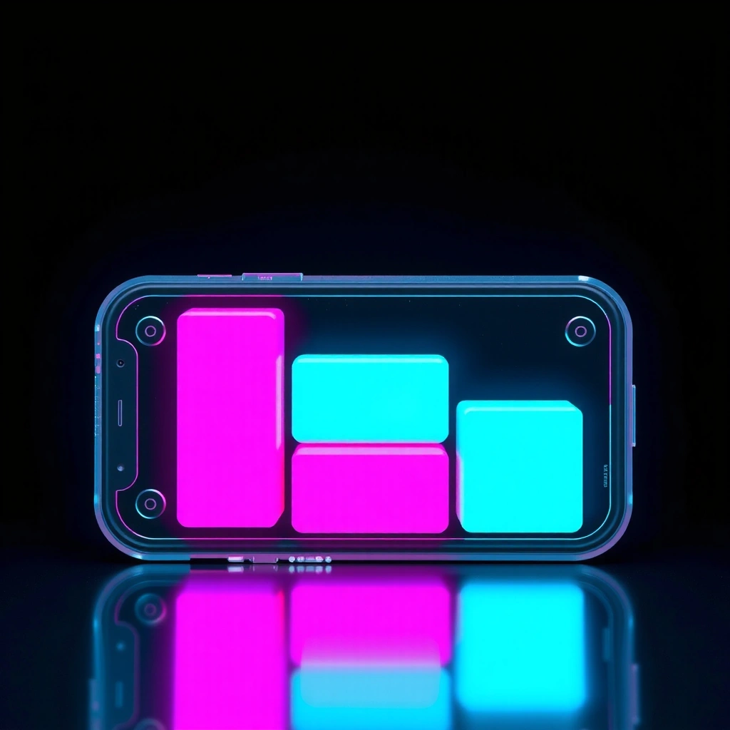 Abstract mobile game interface showing neon buttons